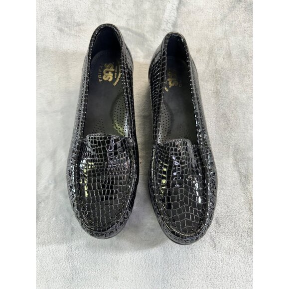 SAS women's size 7.5 M black patent leather comfort slip on loafers Alligator pr - Picture 7 of 16
